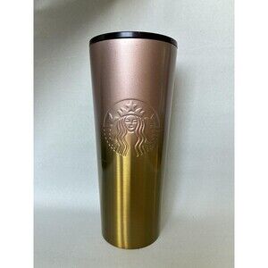 Starbucks Tumbler 24oz Gold Rose Gold Ombre Stainless Travel Cold Cup NO STRAW